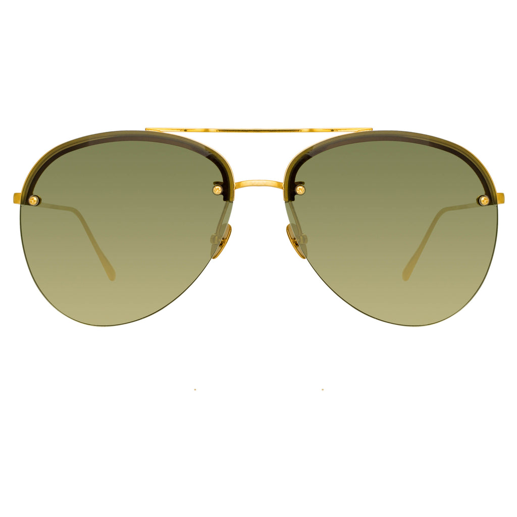 Dee Aviator Sunglasses in Yellow Gold and Green by LINDA FARROW