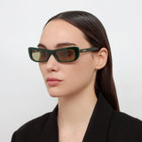 Capri Rectangular Sunglasses in Matt Green by Jacquemus