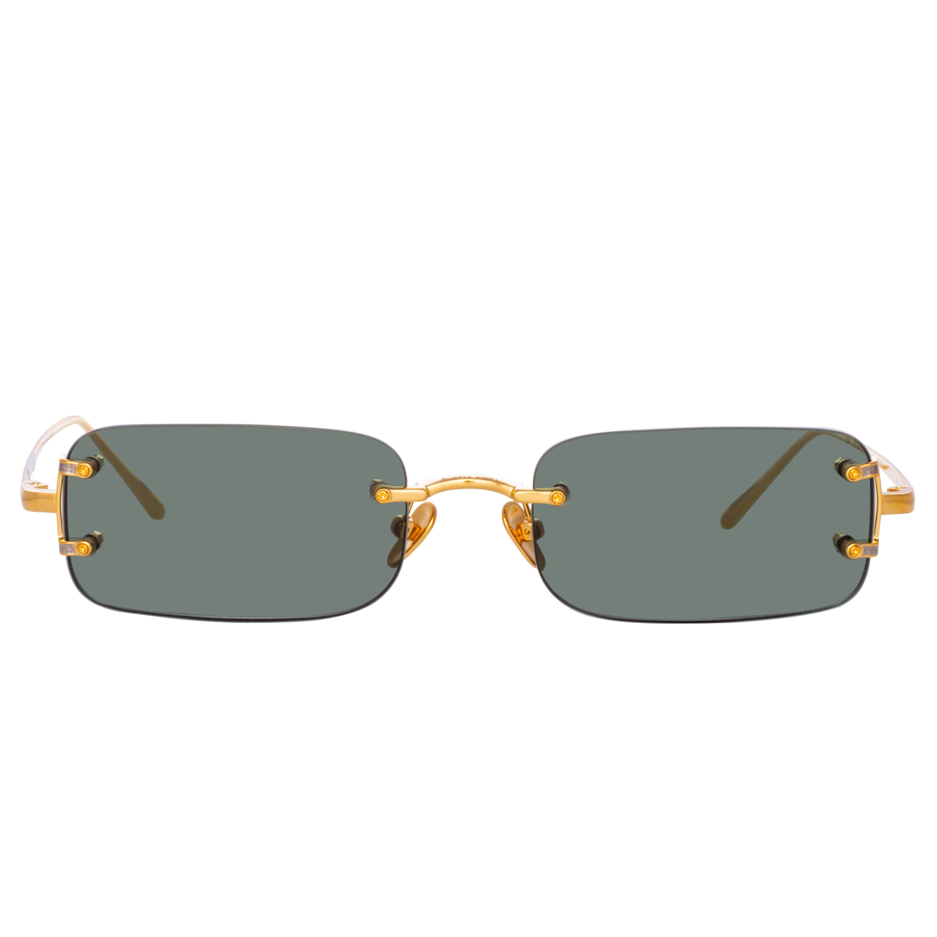 Taylor Rectangular Sunglasses in Yellow Gold and Green by LINDA 