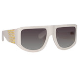 'IT Girl' with Crystals, Oversized Sunglasses in White   | NUE STUDIO x LINDA FARROW