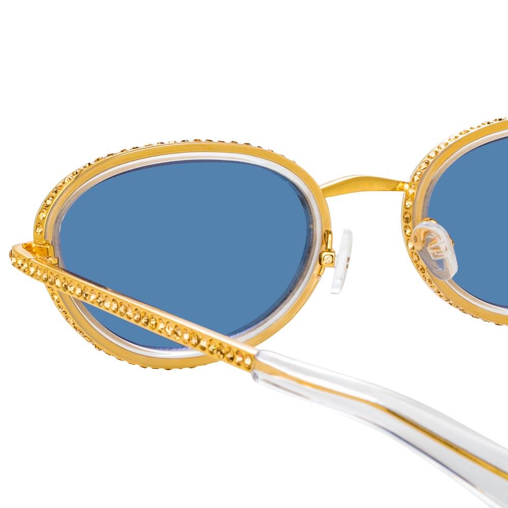 晨Rhinestone Glasses Fashion Transparent Square Sunglasses Fashion Sha, Gold with Crystal