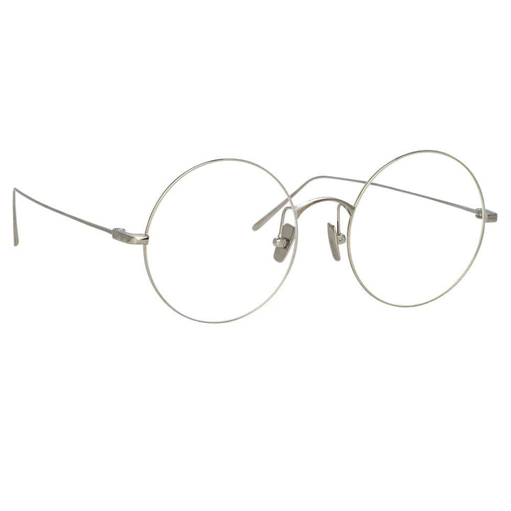 Zaha Round Glasses in White Gold frame by LINDA FARROW Linear – LINDA  FARROW (U.S.)