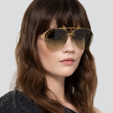 Dee Aviator Sunglasses in Yellow Gold and Green