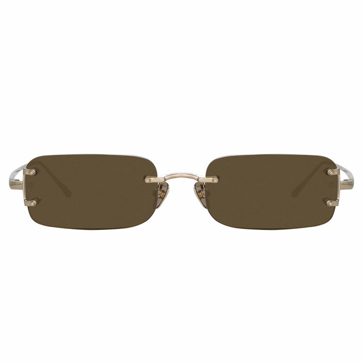 Luis Oval Sunglasses in Light Gold and Brown by LINDA FARROW