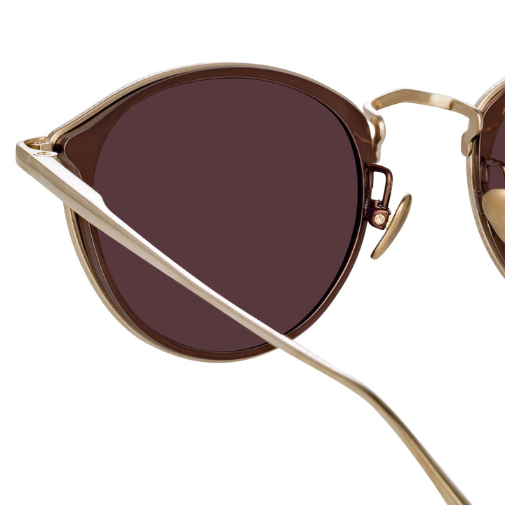 Luis Oval Sunglasses in Light Gold and Brown by LINDA FARROW