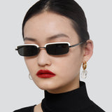 Leona Rectangular Sunglasses in White and Nickel