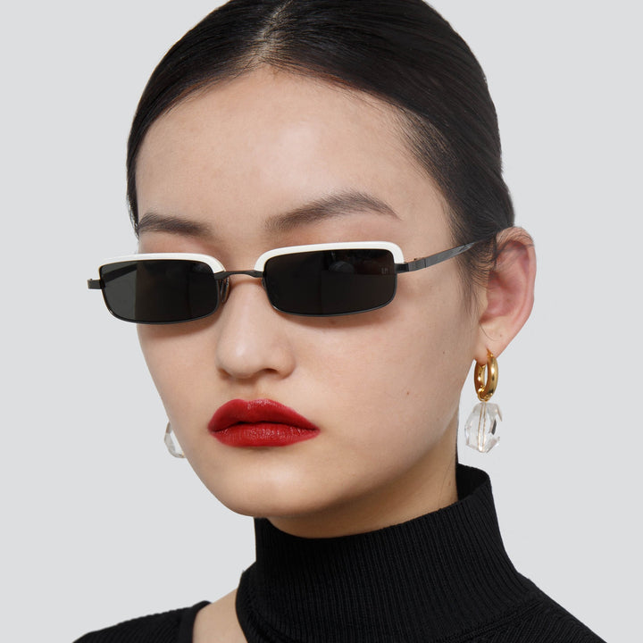 Leona Rectangular Sunglasses in White and Nickel by LINDA FARROW 