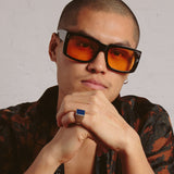 Morrison Rectangular Sunglasses in Black and Orange (Men's)